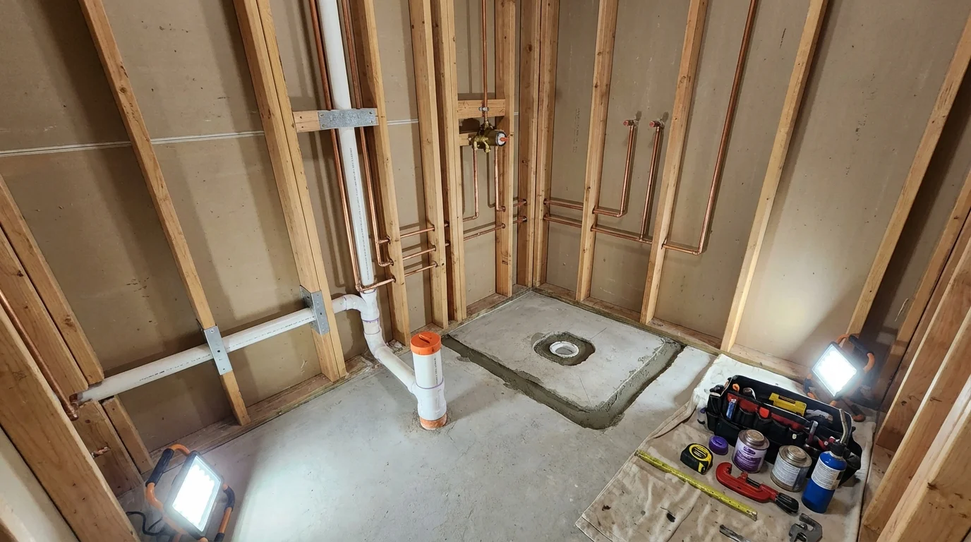 Bathroom rough-in plumbing during remodel by Johns Plumbing LLC in Tribes Hill