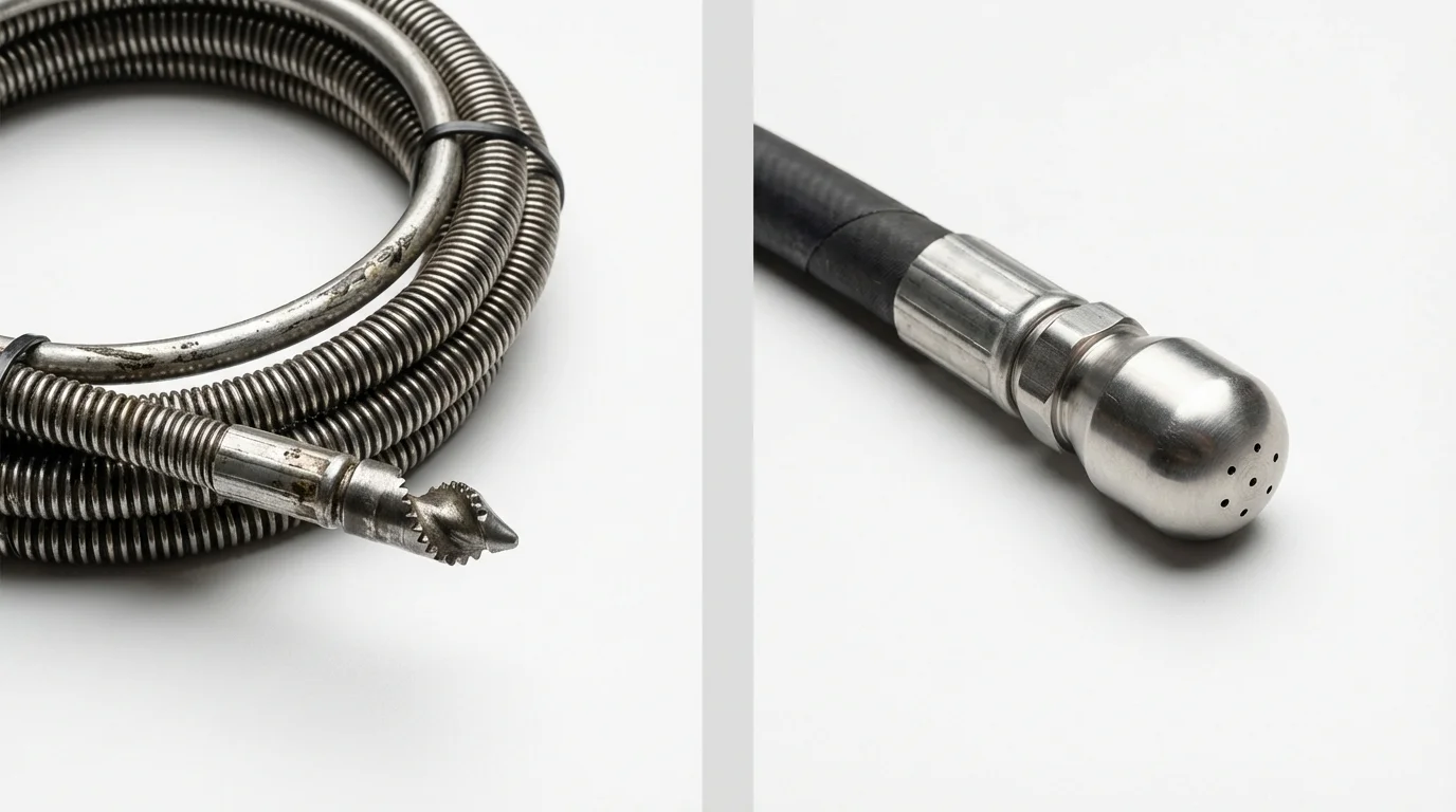 Drain snake cable and hydro jetting nozzle used for drain cleaning in Tribes Hill, NY