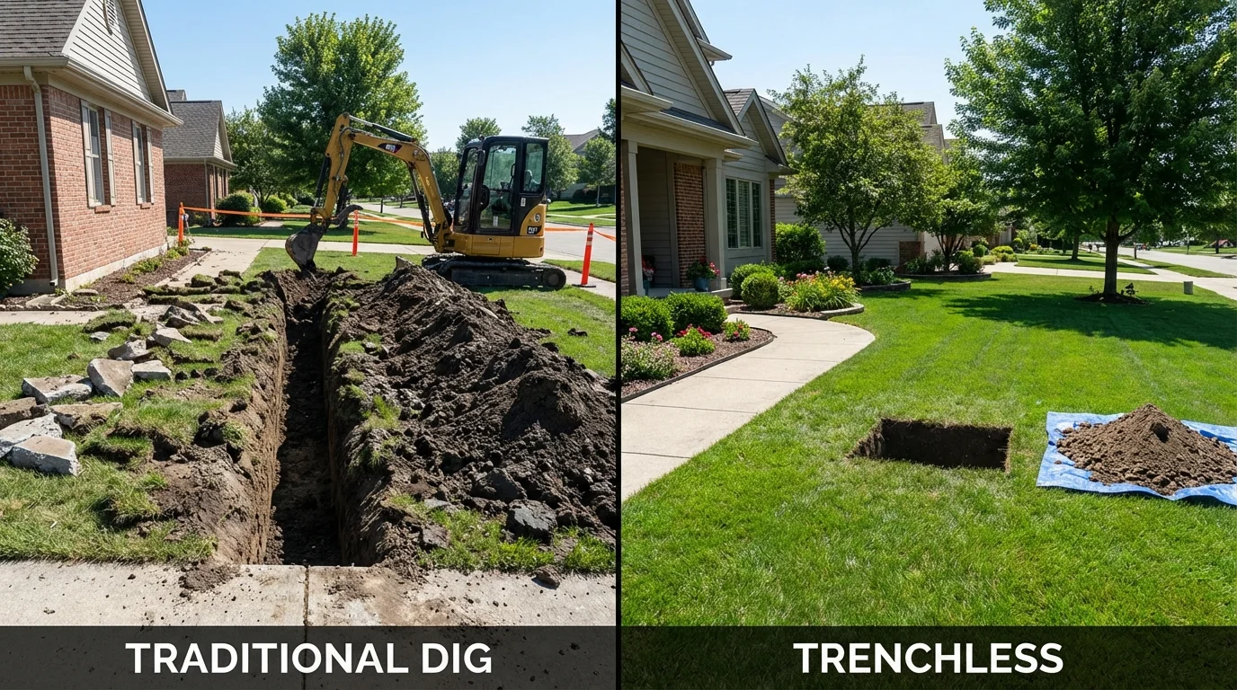 Trenchless sewer repair with minimal yard damage versus traditional excavation in Tribes Hill, NY