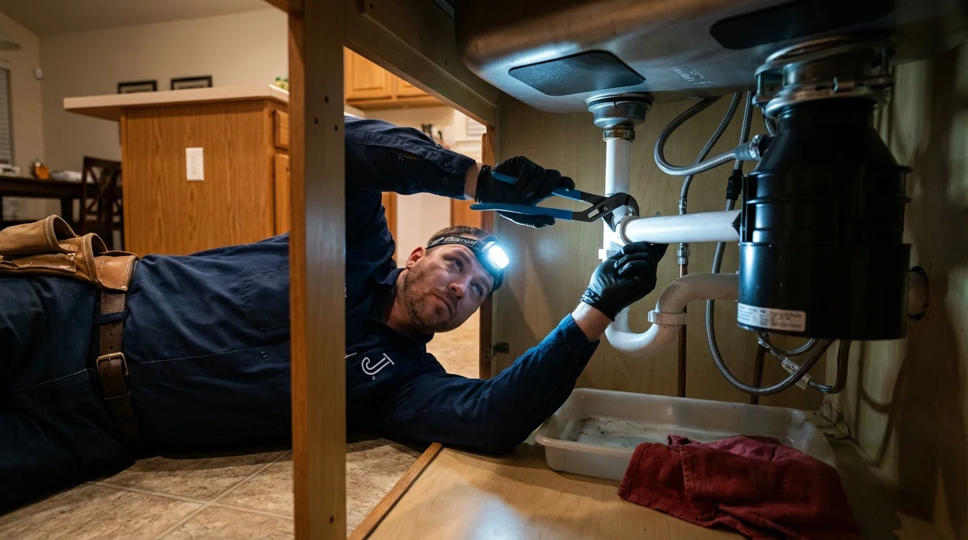 P-trap and supply line connections under a kitchen sink showing a common leak point in Tribes Hill, NY